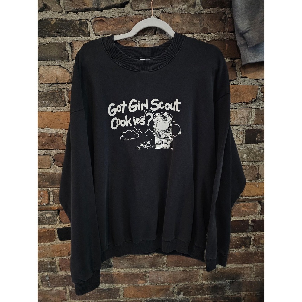Gildan Sweatshirt Mens XL Black Girl Scout Cookies Graphic Pullover Fleece Funny